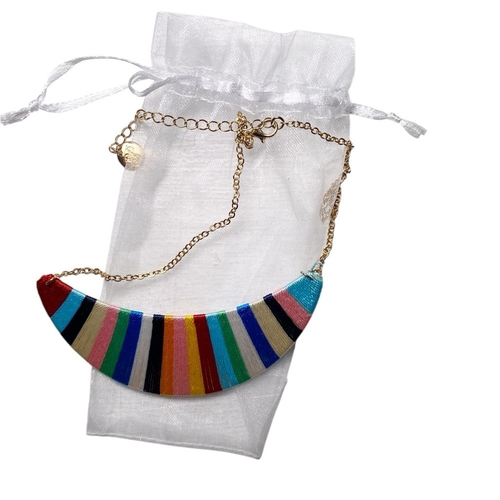 Plunder Crescent Shaped Colorful Striped Necklace - Picture 7 of 7